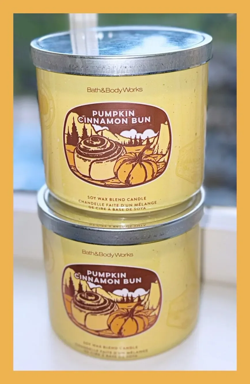 Lot of 2 Bath & Body Works Pumpkin Cinnamon Bun Large 3-Wick Candle 14.5oz